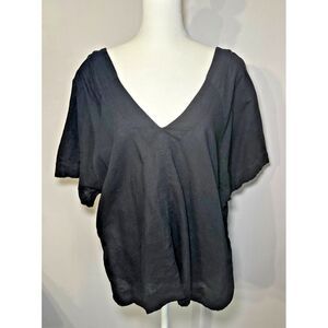 Free People V Neck Button Back Top Size S Short Sleeve Lagenlook‎